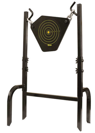 The SME Gong Target Stand is about 24.5" in height before being placed in the ground and presents a target that's 9.5" in height and 13.5" wide.